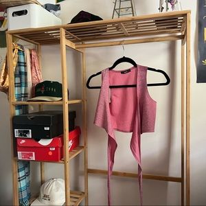 pink glittered crop top with wrap around straps